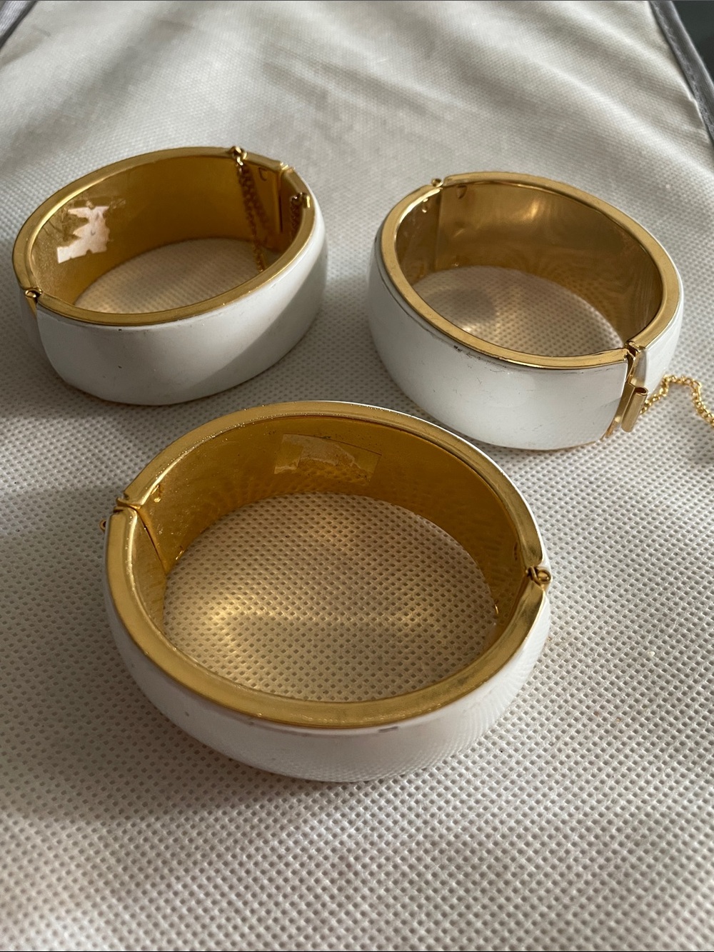 Gold-Trim White Enamel Bangle Bracelet